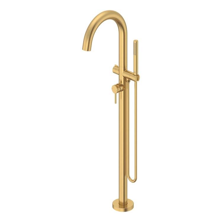 Tub Filler Trim Contemporary Round Freestanding with Handshower 1 Lever Brushed Cool Sunrise CALGreen/CEC ADA - Image 2