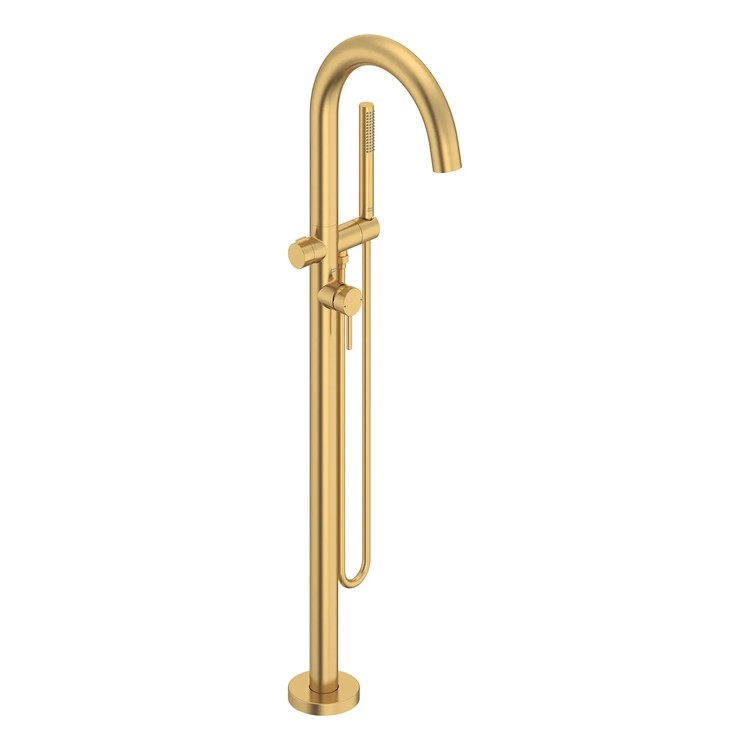 Tub Filler Trim Contemporary Round Freestanding with Handshower 1 Lever Brushed Cool Sunrise CALGreen/CEC ADA - Image 1