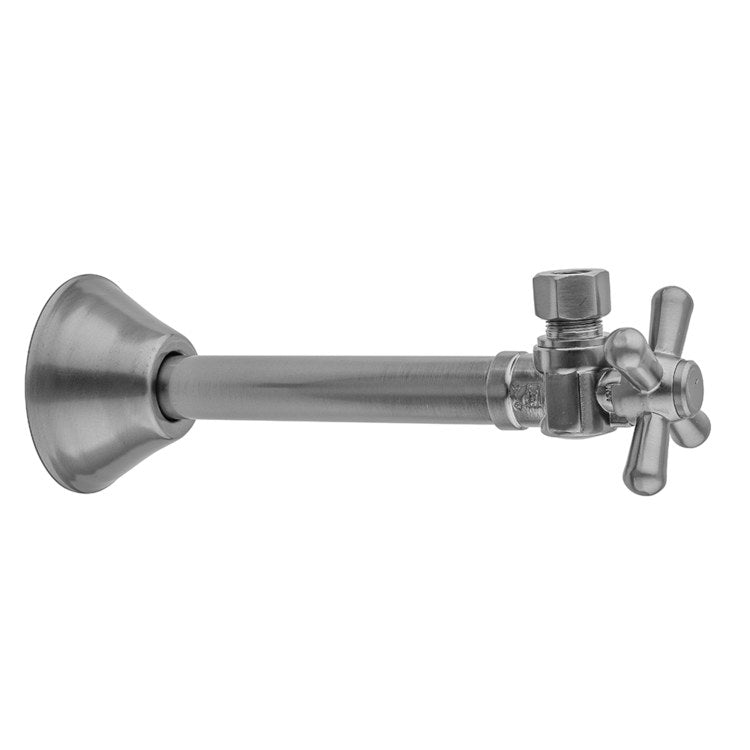 Supply Valve Quarter Turn Angle Pattern Cross Handle with Bell Escutcheon 1/2 x 1/2 Inch OD Copper Satin Brass Sweat x Compression - Image 1