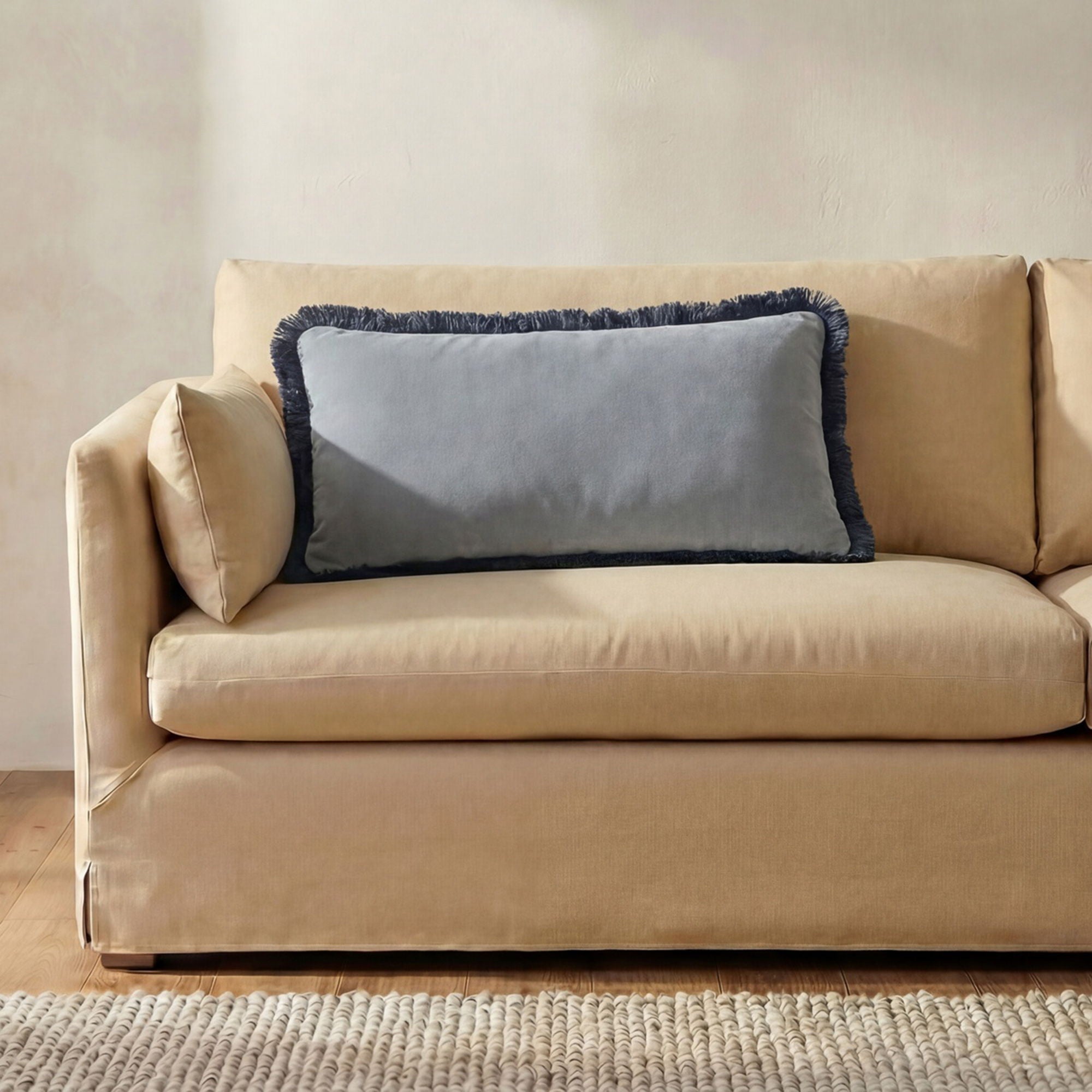 Yasmin – Lumbar Cushion Faux Mohair – Light Blue