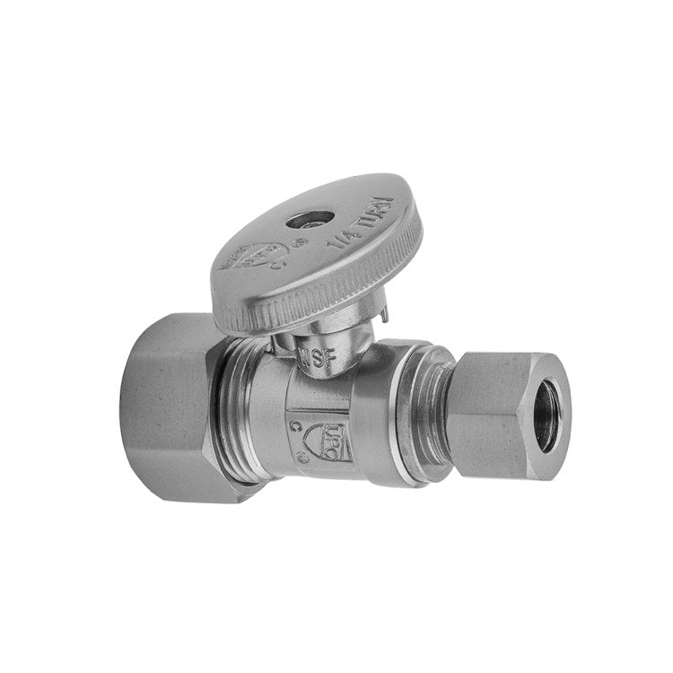 Supply Valve Quarter Turn Straight Pattern Oval Handle 5/8 x 3/8 Inch OD Brass Satin Nickel Compression - Image 1