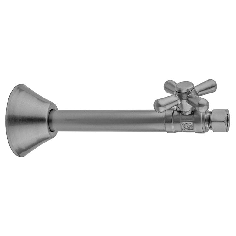Supply Valve Quarter Turn Straight Pattern Cross Handle with Bell Escutcheon 1/2 x 3/8 Inch OD Copper Satin Gold Sweat x Compression - Image 1