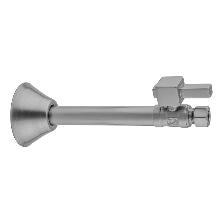 Supply Valve Quarter Turn Straight Pattern Square Lever Handle with Bell Escutcheon 1/2 x 3/8 Inch OD Copper Polished Chrome Sweat x Compression - Image 1