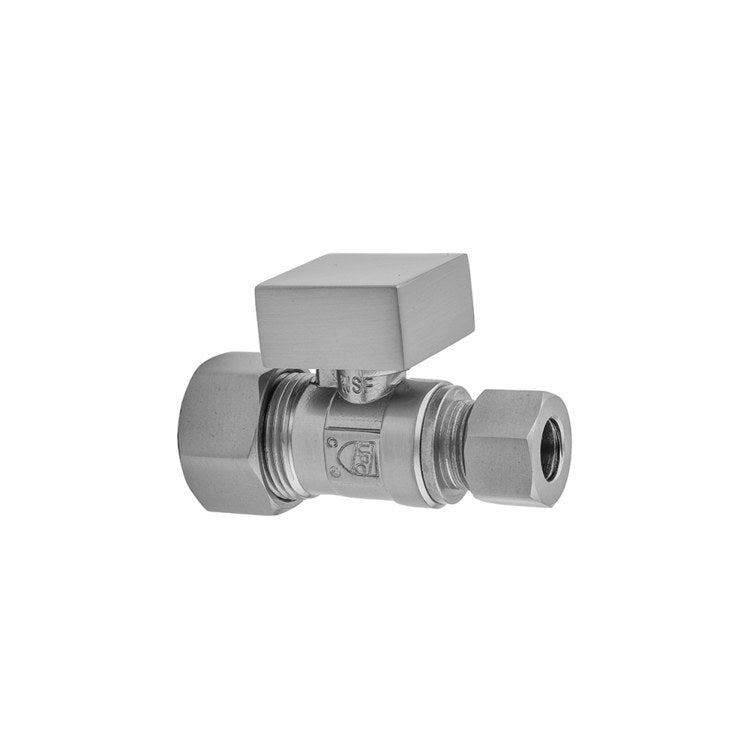 Supply Valve Quarter Turn Straight Pattern Square Handle 5/8 x 3/8 Inch OD Brass Polished Chrome Compression - Image 1