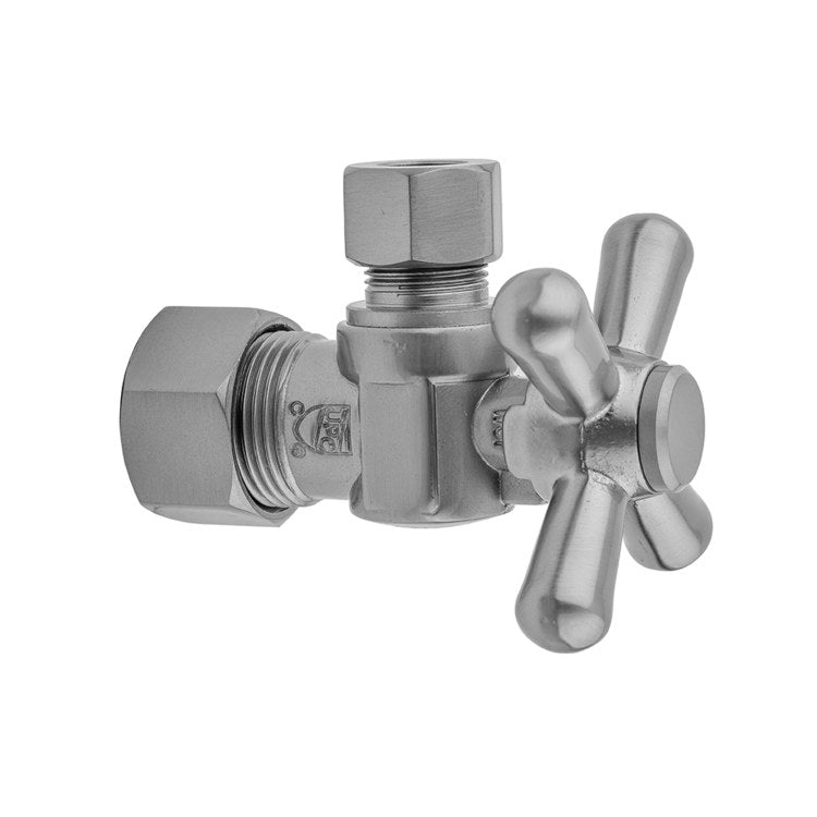 Supply Valve Quarter Turn Angle Pattern Cross Handle 5/8 x 1/2 Inch OD Brass Vintage Bronze Compression - Image 1