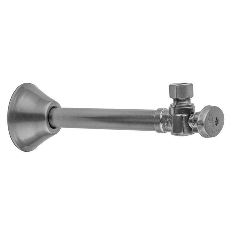 Supply Valve Quarter Turn Angle Pattern Oval Handle with Bell Escutcheon 1/2 x 3/8 Inch OD Copper Satin Gold Sweat x Compression - Image 1