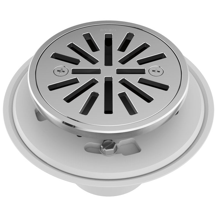 Shower Drain Tile-In Round 4 Inch Polished Chrome PVC/Brass - Image 1