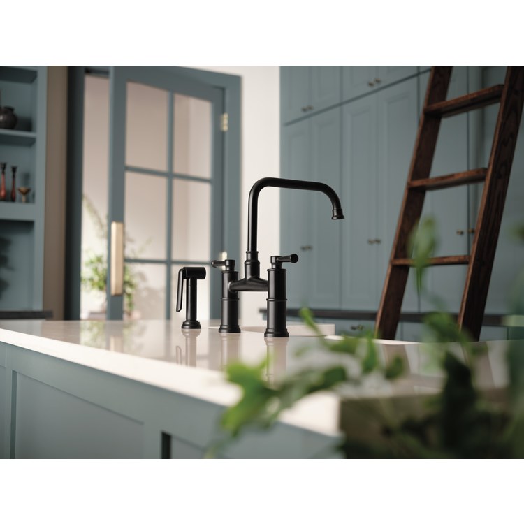 Kitchen Faucet Artesso Widespread Bridge 8 Inch Spread 2 Lever ADA Matte Black Includes Side Sprayer 360 DEG Swivel 3 Hole 1.75 Gallons per Minute - Image 2