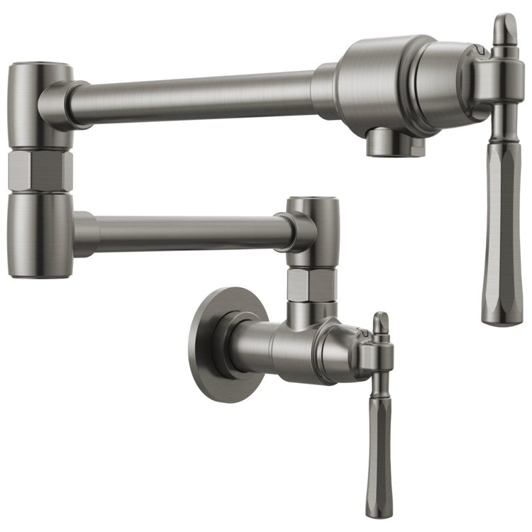 Pot Filler Tulham Cold Water 2 Lever ADA Brilliance Luxe Steel 1 Hole Wall - Image 1