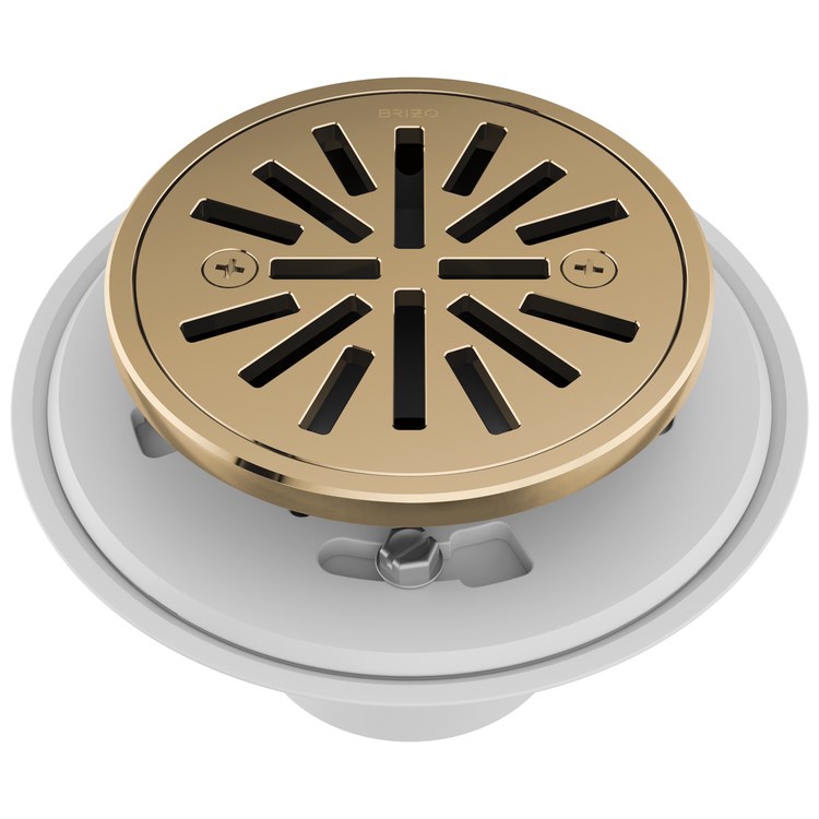 Shower Drain Tile-In Round 4 Inch Brilliance Polished Gold PVC/Brass - Image 1
