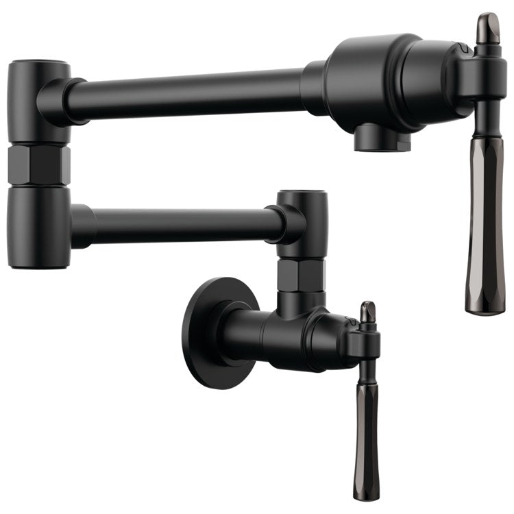 Pot Filler Tulham Cold Water 2 Lever ADA Matte Black/Brilliance Black Onyx 1 Hole Wall - Image 1
