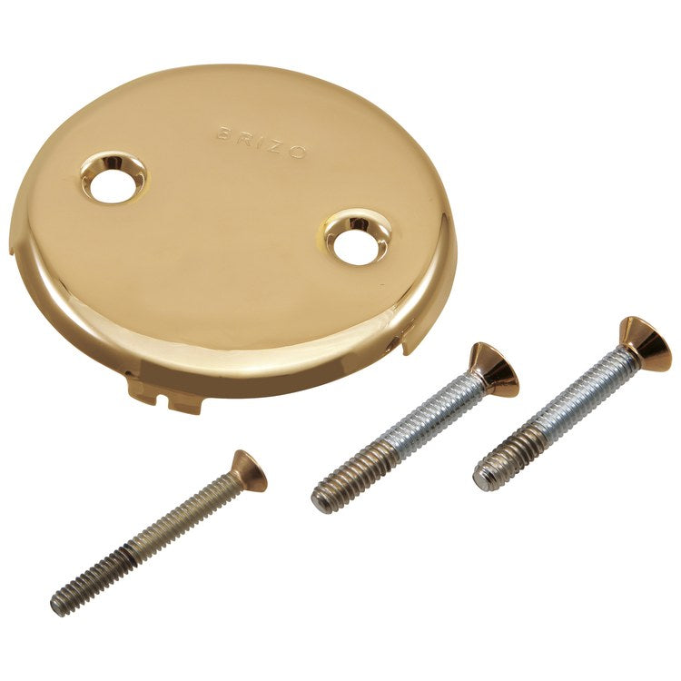 Overflow Cover Invari Toe-Operated with Screws Brilliance Polished Gold for Toe Operated Tub Drain 3-1/2 Inch - Image 1
