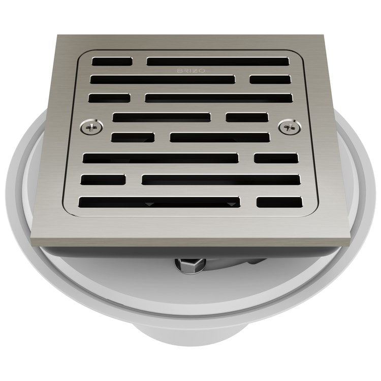 Shower Drain Tile-In Square 4 Inch Brilliance Brushed Nickel PVC/Brass - Image 1
