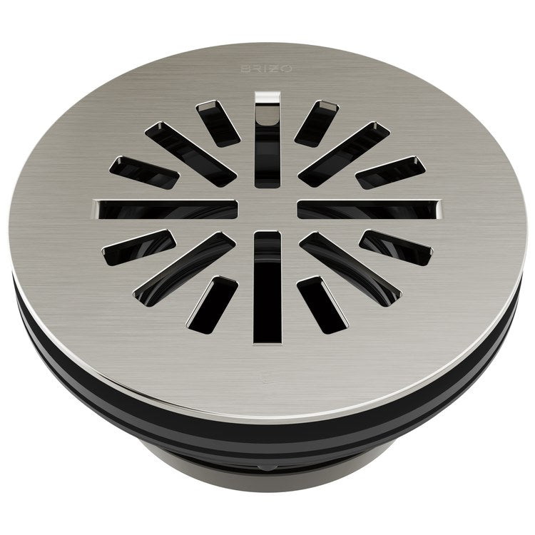Shower Drain Prefab Round 4 Inch Brilliance Brushed Nickel Brass - Image 1