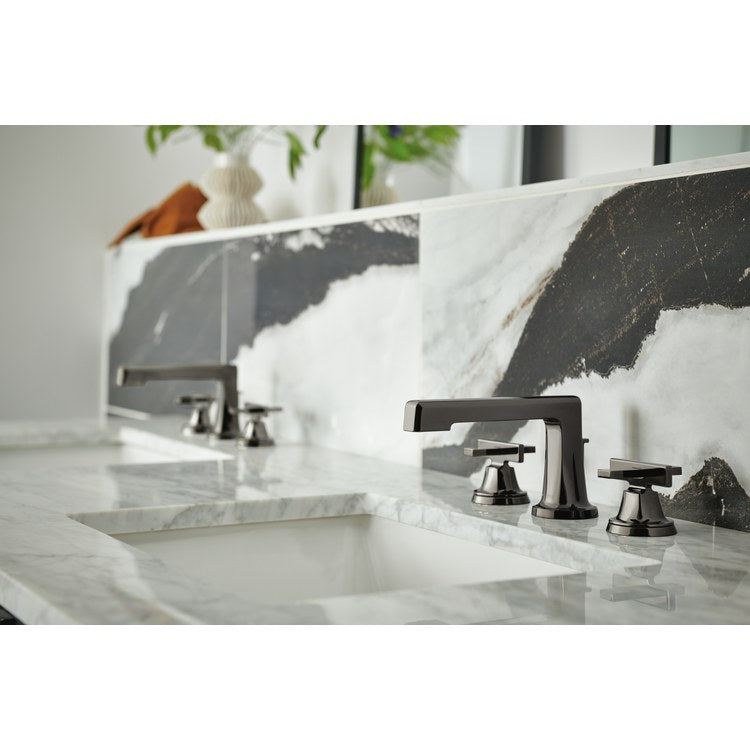 Lavatory Faucet Levoir Widespread 6 to 16 Inch Spread Less Handle ADA WaterSense Brilliance Black Onyx 1.5 Gallons per Minute Deck Low Arc Metal Pop-Up 3 Hole - Image 2