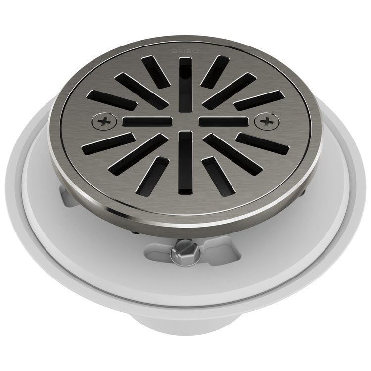 Shower Drain Tile-In Round 4 Inch Brilliance Luxe Steel PVC/Brass - Image 1