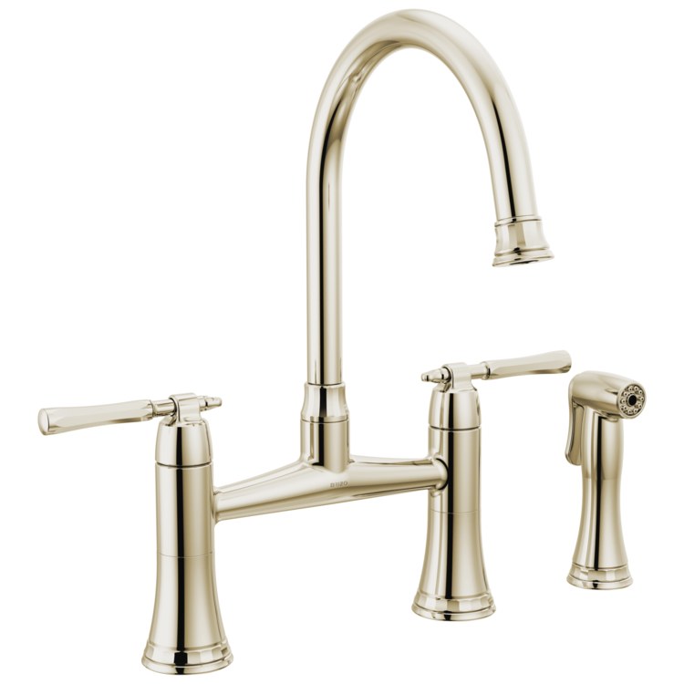 Kitchen Faucet Tulham 8 Inch Spread 2 Lever ADA Brilliance Polished Nickel Includes Side Sprayer 360 DEG Swivel 3 Hole 1.8 Gallons per Minute