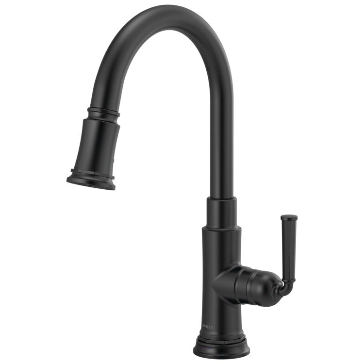 Kitchen Faucet Rook SmartTouch Pull Down 1 Lever ADA Matte Black Pull Down 2 Function Wand Aerated Stream/Spray Gooseneck 360 DEG Swivel 1 Hole 1.8 Gallons per Minute - Image 1