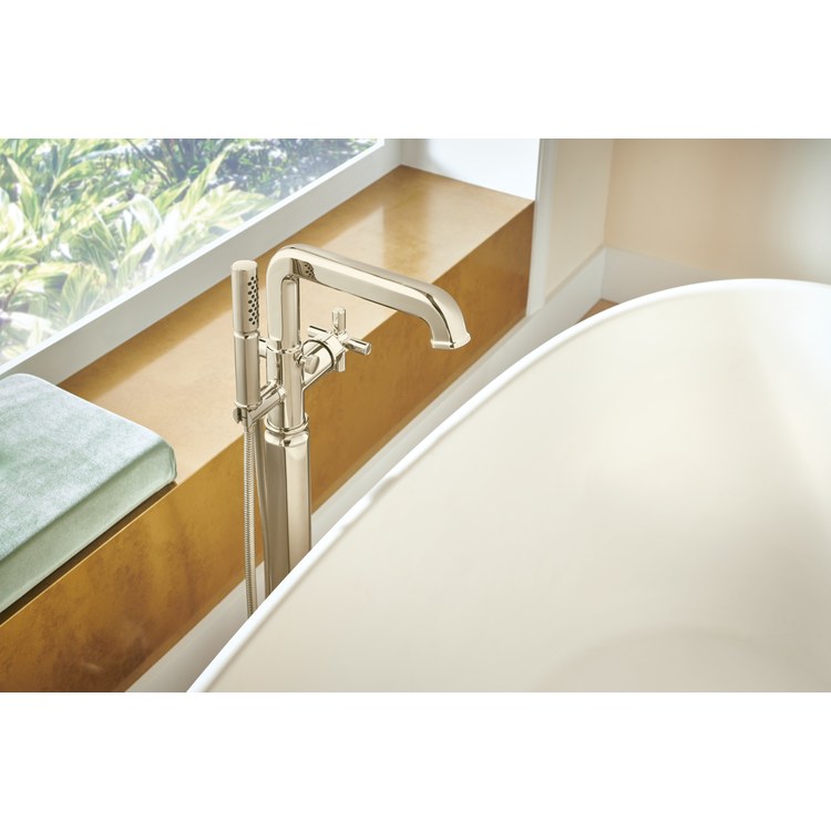 Tub Filler Trim Invari Floor Mount 1 Lever Brilliance Polished Nickel ADA 15.5 Gallons per Minute - Image 2