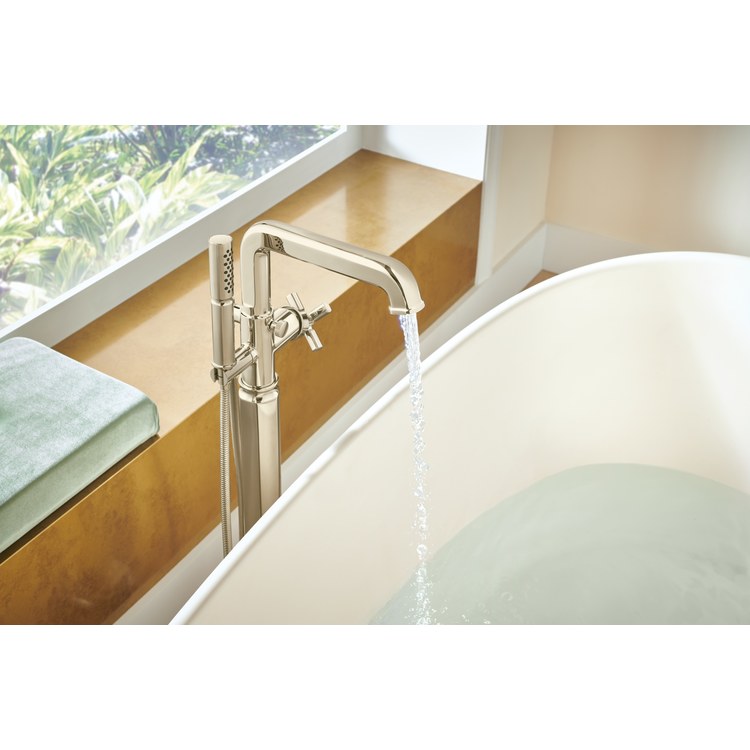 Tub Filler Trim Invari Floor Mount 1 Lever Brilliance Polished Nickel ADA 15.5 Gallons per Minute - Image 1