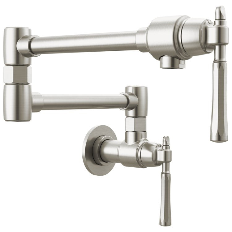 Pot Filler Tulham Cold Water 2 Lever ADA Brilliance Stainless 1 Hole Wall - Image 1