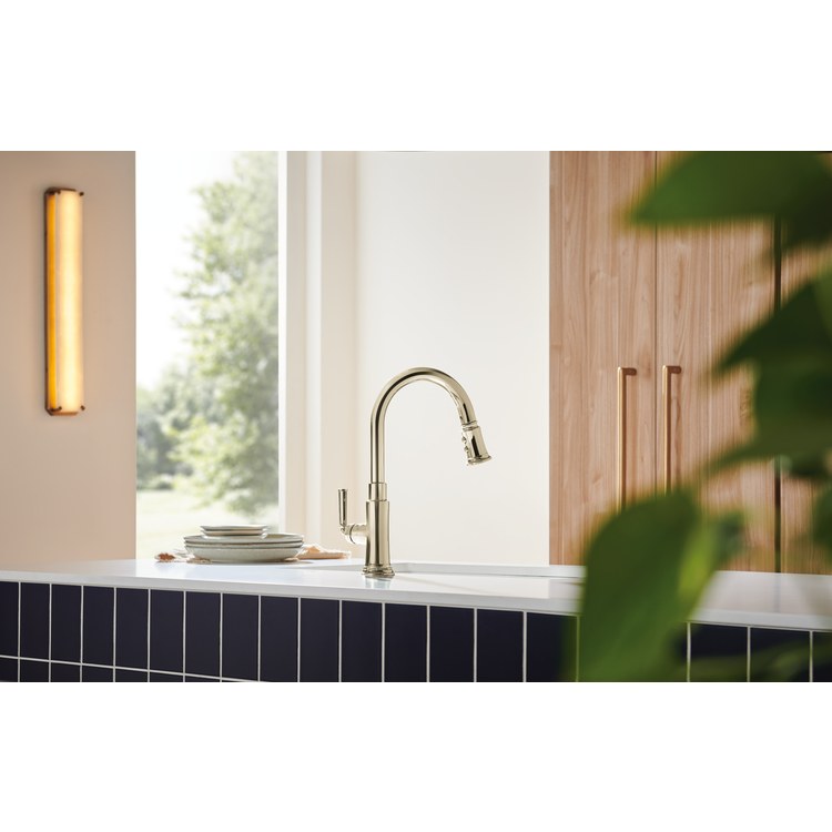 Kitchen Faucet Rook 1 Lever ADA Brilliance Polished Nickel Pull Down 2 Function Wand Aerated Stream/Spray 360 DEG Swivel 1 Hole 1.8 Gallons per Minute - Image 2