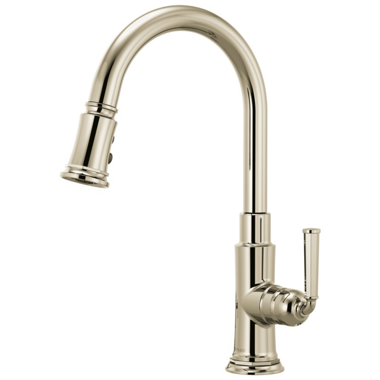 Kitchen Faucet Rook 1 Lever ADA Brilliance Polished Nickel Pull Down 2 Function Wand Aerated Stream/Spray 360 DEG Swivel 1 Hole 1.8 Gallons per Minute - Image 1