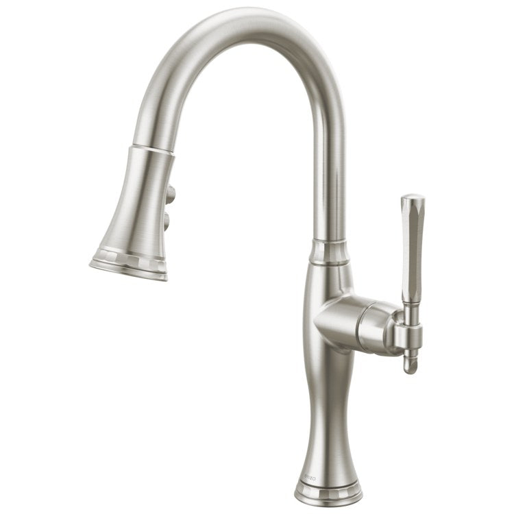 Prep Faucet Tulham 1 Lever ADA Brilliance Stainless Pull Down 2 Function Wand Aerated Stream/Spray 360 DEG Swivel 1.8 Gallons per Minute - Image 1
