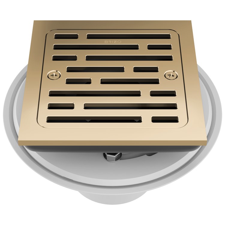 Shower Drain Tile-In Square 4 Inch Brilliance Polished Gold PVC/Brass - Image 1