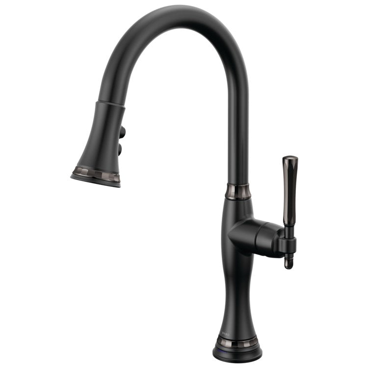 Kitchen Faucet Tulham 1 Lever ADA Matte Black/Brilliance Black Onyx Pull Down 2 Function Wand Aerated Stream/Spray 360 DEG Swivel 1 Hole 1.8 Gallons per Minute - Image 1
