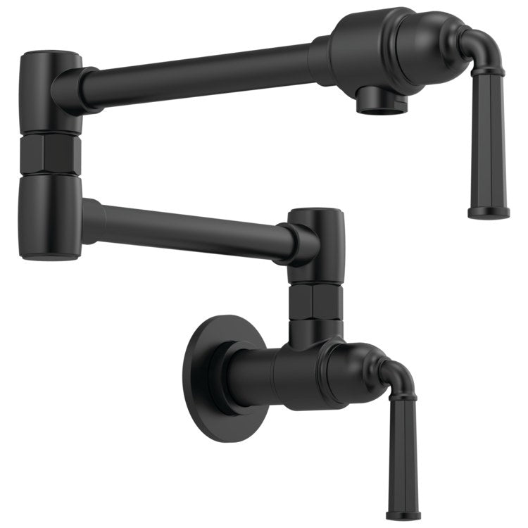 Pot Filler Rook Cold Water 2 Lever ADA Matte Black 1 Hole Wall 4.0 Gallons per Minute - Image 1