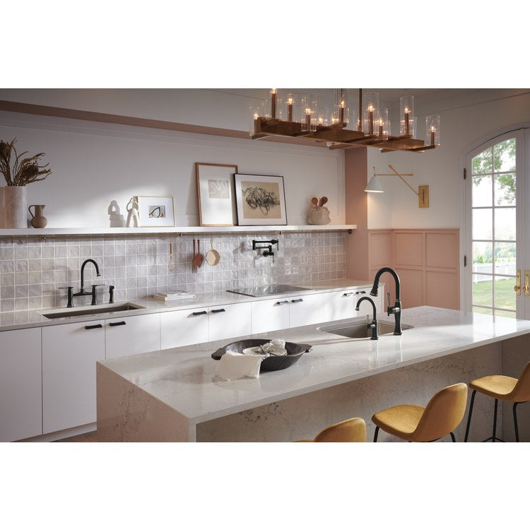 Kitchen Faucet Tulham 8 Inch Spread 2 Lever ADA Matte Black/Brilliance Black Onyx Includes Side Sprayer 360 DEG Swivel 3 Hole 1.8 Gallons per Minute - Image 2