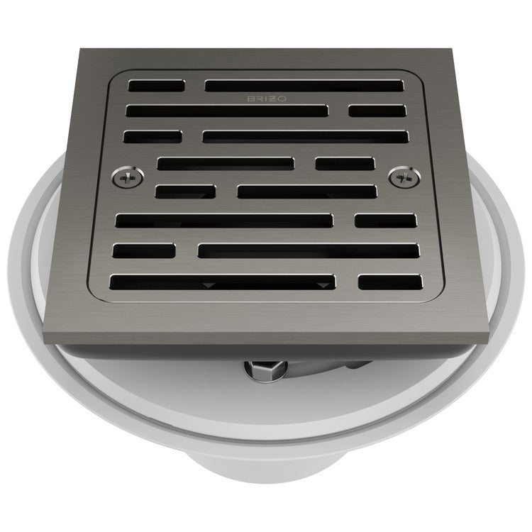 Shower Drain Tile-In Square 4 Inch Brilliance Luxe Steel PVC/Brass - Image 1