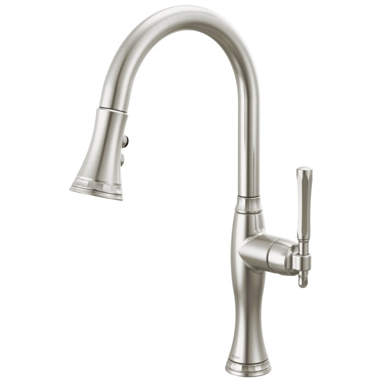 Kitchen Faucet Tulham 1 Lever ADA Brilliance Stainless Pull Down 2 Function Wand Aerated Stream/Spray 360 DEG Swivel 1 Hole 1.8 Gallons per Minute - Image 1