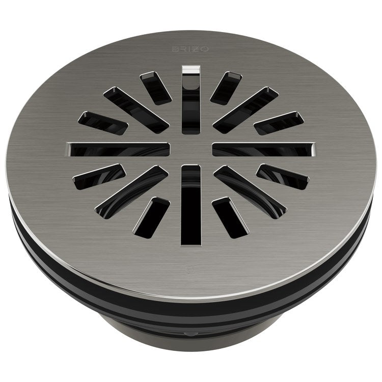 Shower Drain Prefab Round 4 Inch Brilliance Luxe Steel Brass - Image 1