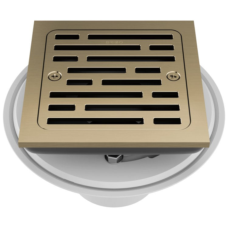 Shower Drain Tile-In Square 4 Inch Brilliance Luxe Gold PVC/Brass - Image 1
