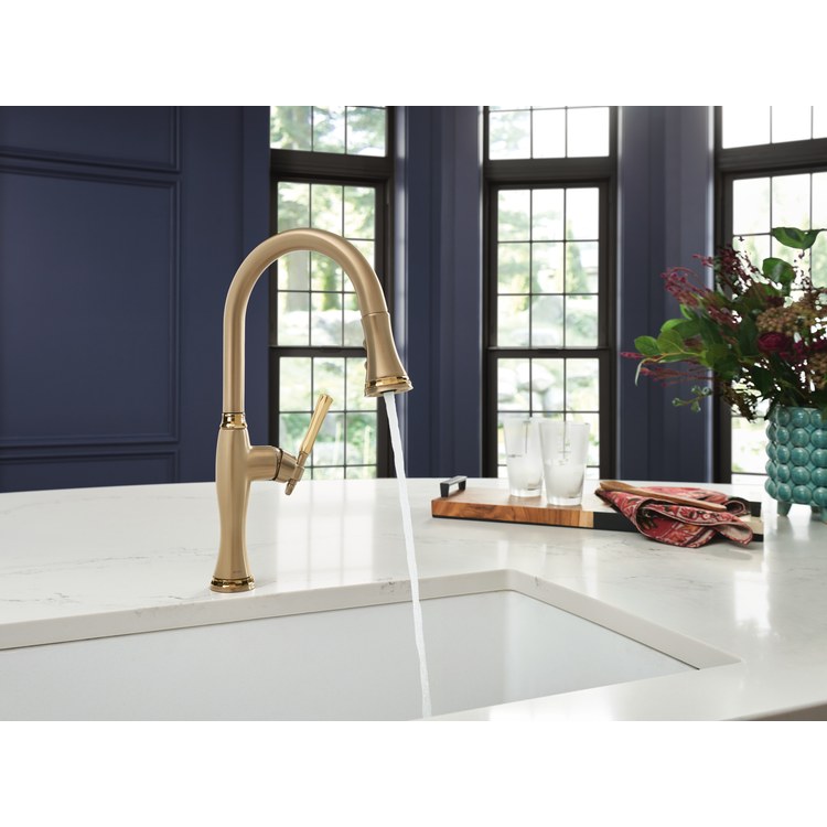 Kitchen Faucet Tulham 1 Lever ADA Brilliance Luxe Gold/Brilliance Polished Gold Pull Down 2 Function Wand Aerated Stream/Spray 360 DEG Swivel 1 Hole 1.8 Gallons per Minute - Image 2