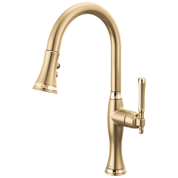 Kitchen Faucet Tulham 1 Lever ADA Brilliance Luxe Gold/Brilliance Polished Gold Pull Down 2 Function Wand Aerated Stream/Spray 360 DEG Swivel 1 Hole 1.8 Gallons per Minute - Image 1