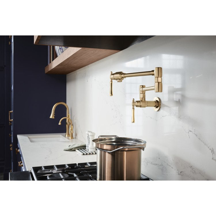 Pot Filler Tulham Cold Water 2 Lever ADA Brilliance Luxe Gold/Brilliance Polished Gold 1 Hole Wall - Image 2