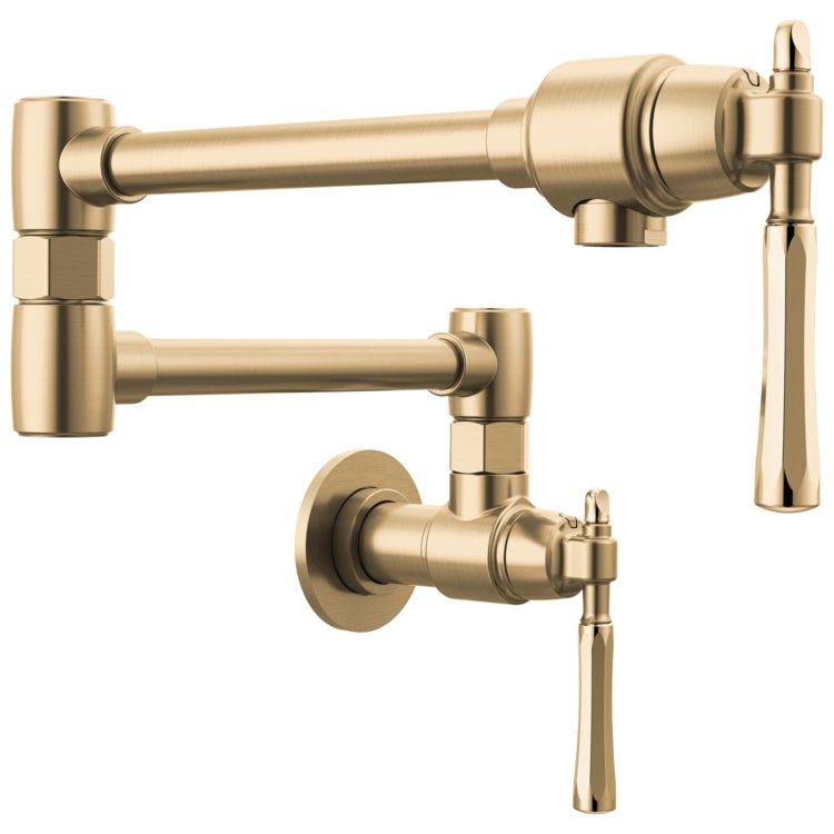 Pot Filler Tulham Cold Water 2 Lever ADA Brilliance Luxe Gold/Brilliance Polished Gold 1 Hole Wall - Image 1