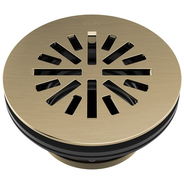 Shower Drain Prefab Round 4 Inch Brilliance Luxe Gold Brass - Image 1