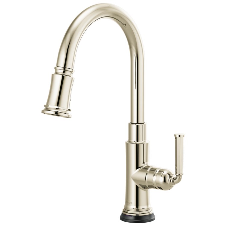Kitchen Faucet Rook SmartTouch Pull Down 1 Lever ADA Brilliance Polished Nickel Pull Down 2 Function Wand Aerated Stream/Spray Gooseneck 360 DEG Swivel 1 Hole 1.8 Gallons per Minute - Image 1