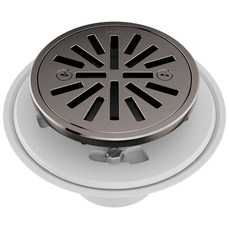 Shower Drain Tile-In Round 4 Inch Brilliance Black Onyx PVC/Brass - Image 1