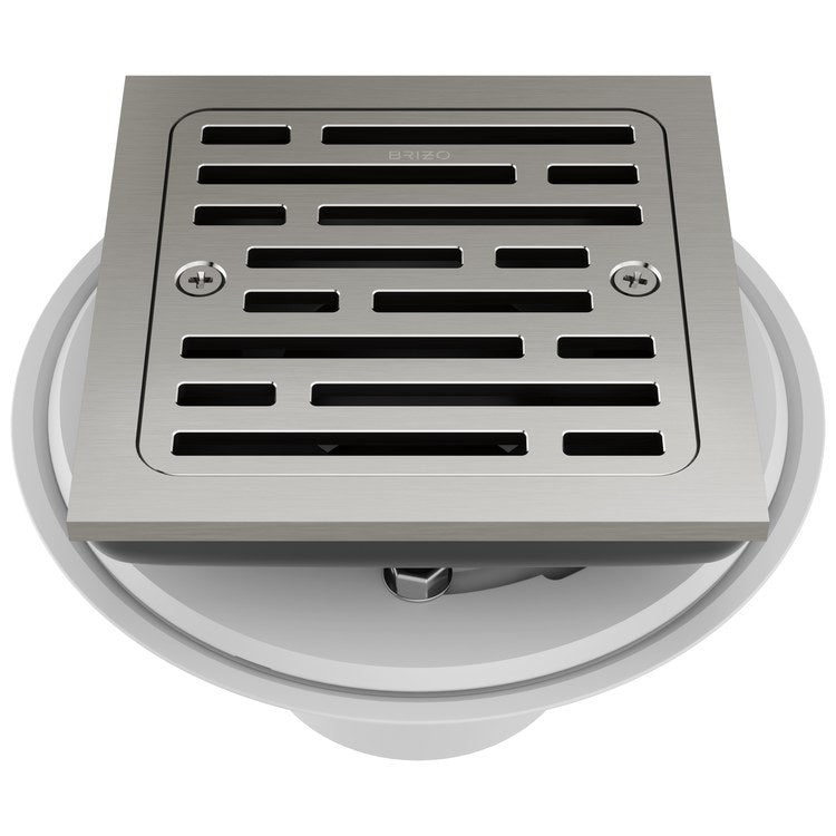 Shower Drain Tile-In Square 4 Inch Brilliance Luxe Nickel PVC/Brass - Image 1