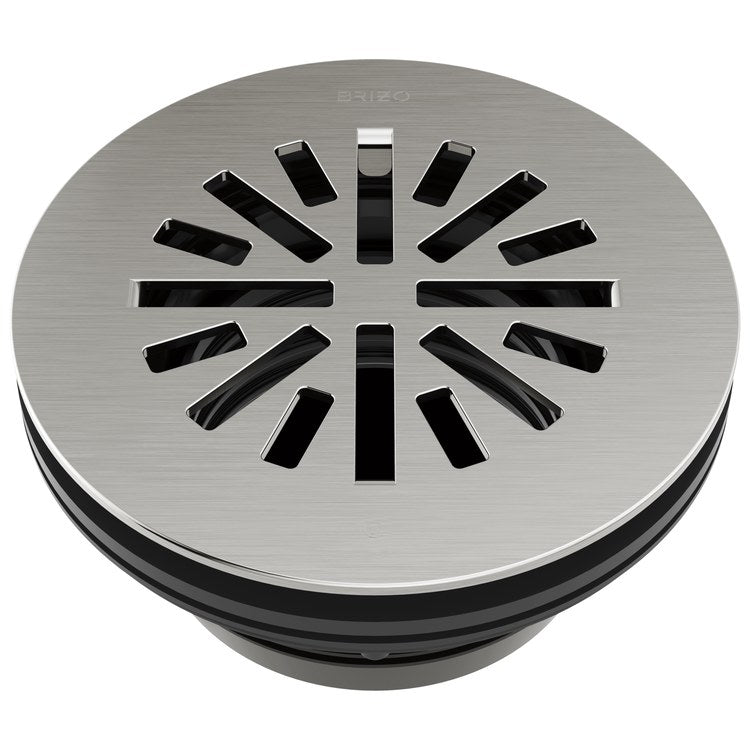 Shower Drain Prefab Round 4 Inch Brilliance Luxe Nickel Brass - Image 1