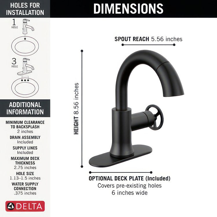 Lavatory Faucet Trinsic 1 Wheel WaterSense/CALGreen Matte Black 1.2 Gallons per Minute Deck Fixed Metal Pop-Up 1/3 Hole MagnaTite Docking - Image 3