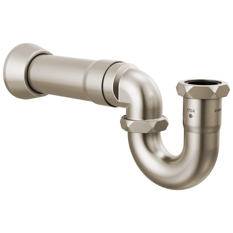 P-Trap with Flange 17 Gauge Brass Brilliance Luxe Nickel 12 Inch - Image 1