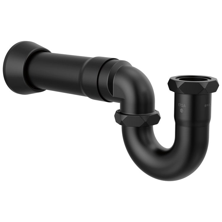 P-Trap with Flange 17 Gauge Brass Matte Black 12 Inch - Image 1