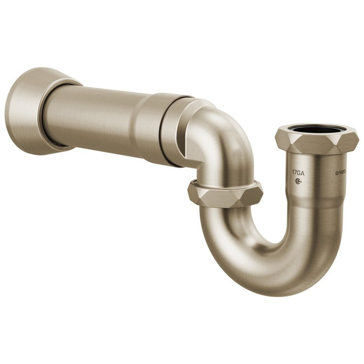 P-Trap with Flange 17 Gauge Brass Brilliance Brushed Nickel 12 Inch - Image 1