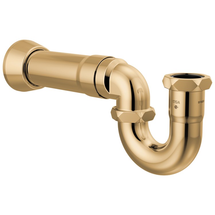 P-Trap with Flange 17 Gauge Brass Brilliance Polished Gold 12 Inch - Image 1